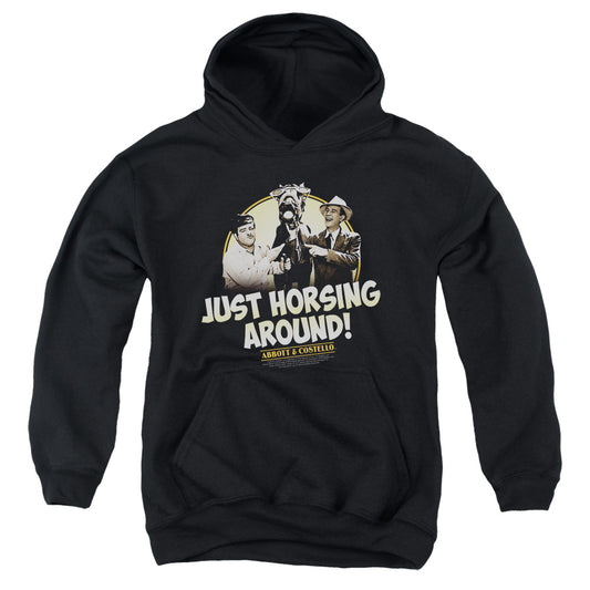 ABBOTT AND COSTELLO : HORSING AROUND YOUTH PULL-OVER HOODIE BLACK LG