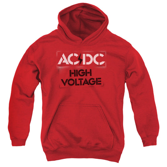 AC\DC : HIGH VOLTAGE STENCIL YOUTH PULL-OVER HOODIE Red LG