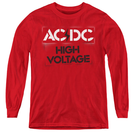 AC\DC : HIGH VOLTAGE STENCIL L\S YOUTH RED XL