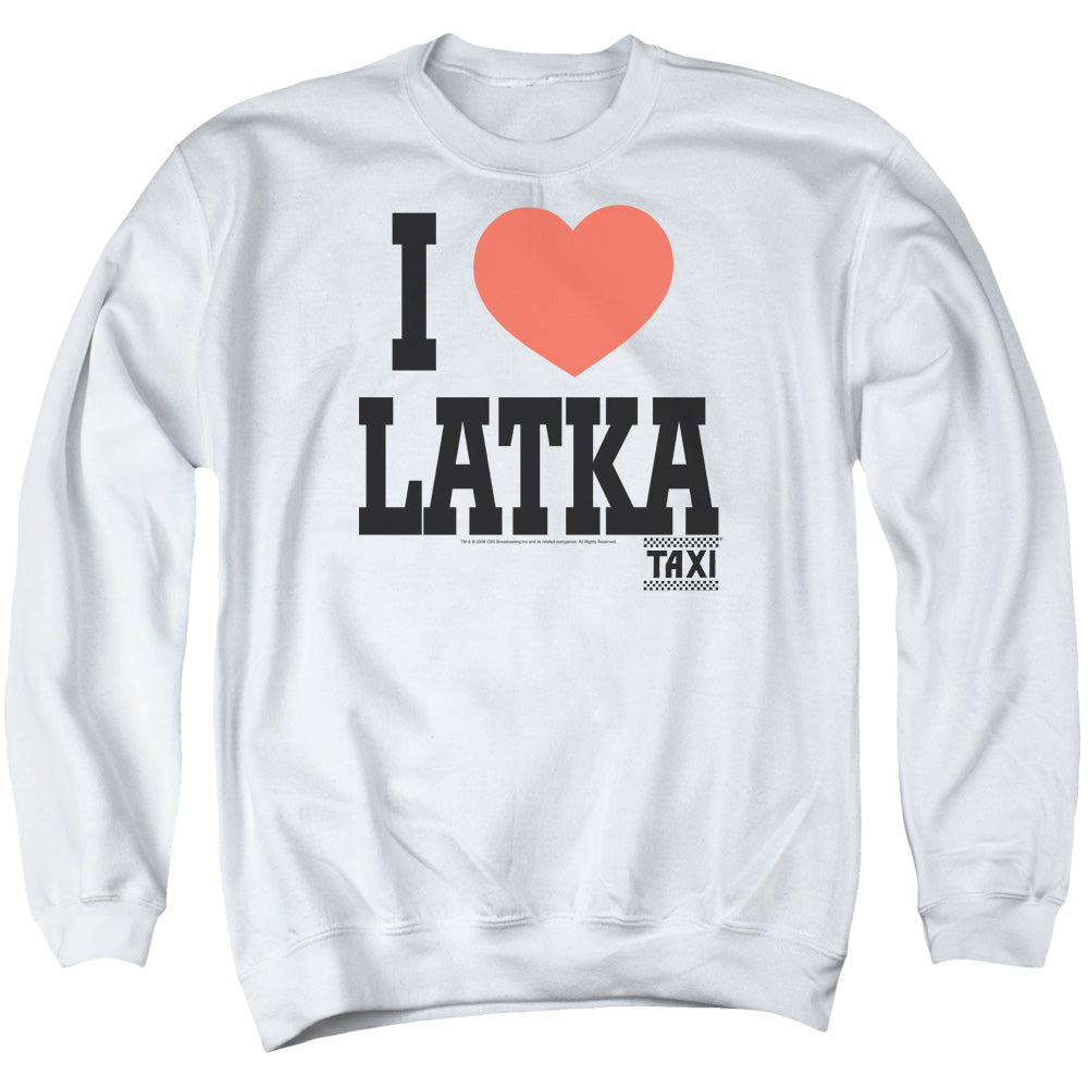 TAXI : I HEART LATKA ADULT CREW NECK SWEATSHIRT WHITE LG