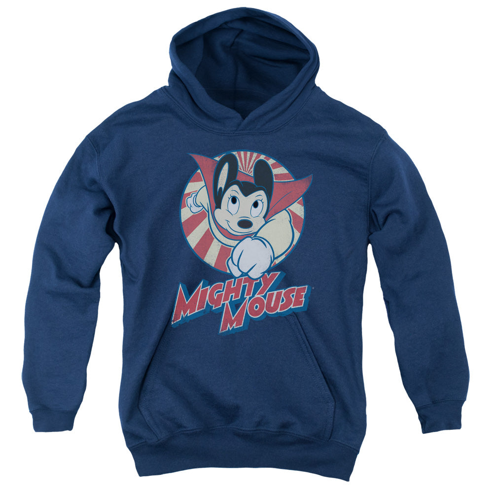 MIGHTY MOUSE : THE ONE THE ONLY YOUTH PULL OVER HOODIE NAVY MD