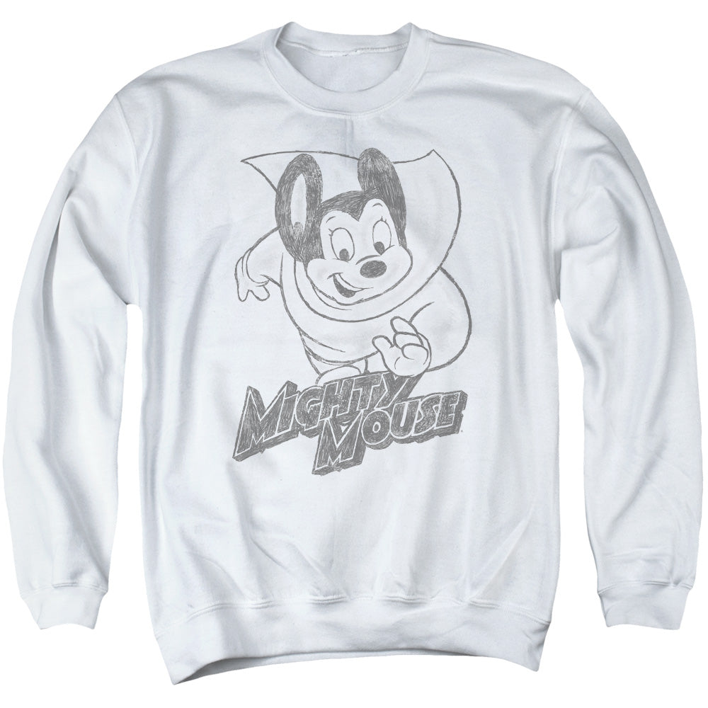 MIGHTY MOUSE : MIGHTY SKETCH ADULT CREW NECK SWEATSHIRT WHITE 2X