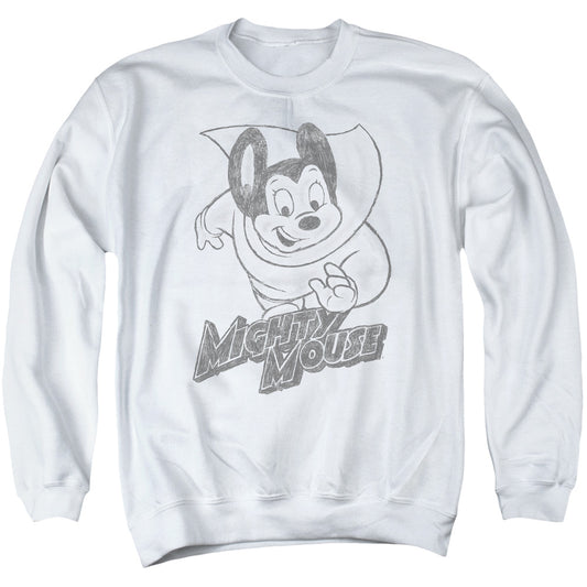 MIGHTY MOUSE : MIGHTY SKETCH ADULT CREW NECK SWEATSHIRT WHITE SM