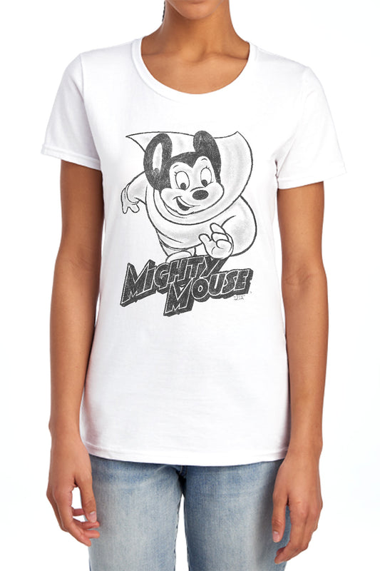 MIGHTY MOUSE : MIGHTY SKETCH S\S WOMENS TEE WHITE LG