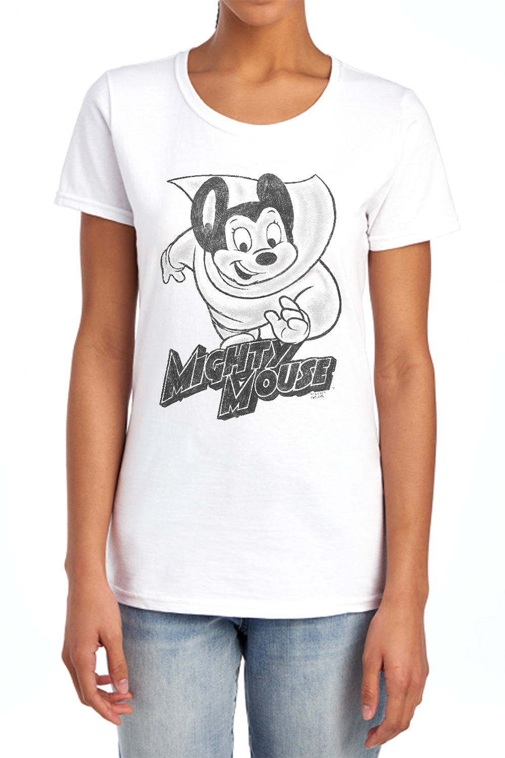 MIGHTY MOUSE : MIGHTY SKETCH S\S WOMENS TEE WHITE MD