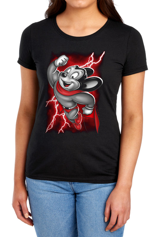 MIGHTY MOUSE : MIGHTY STORM S\S WOMENS TEE BLACK 2X