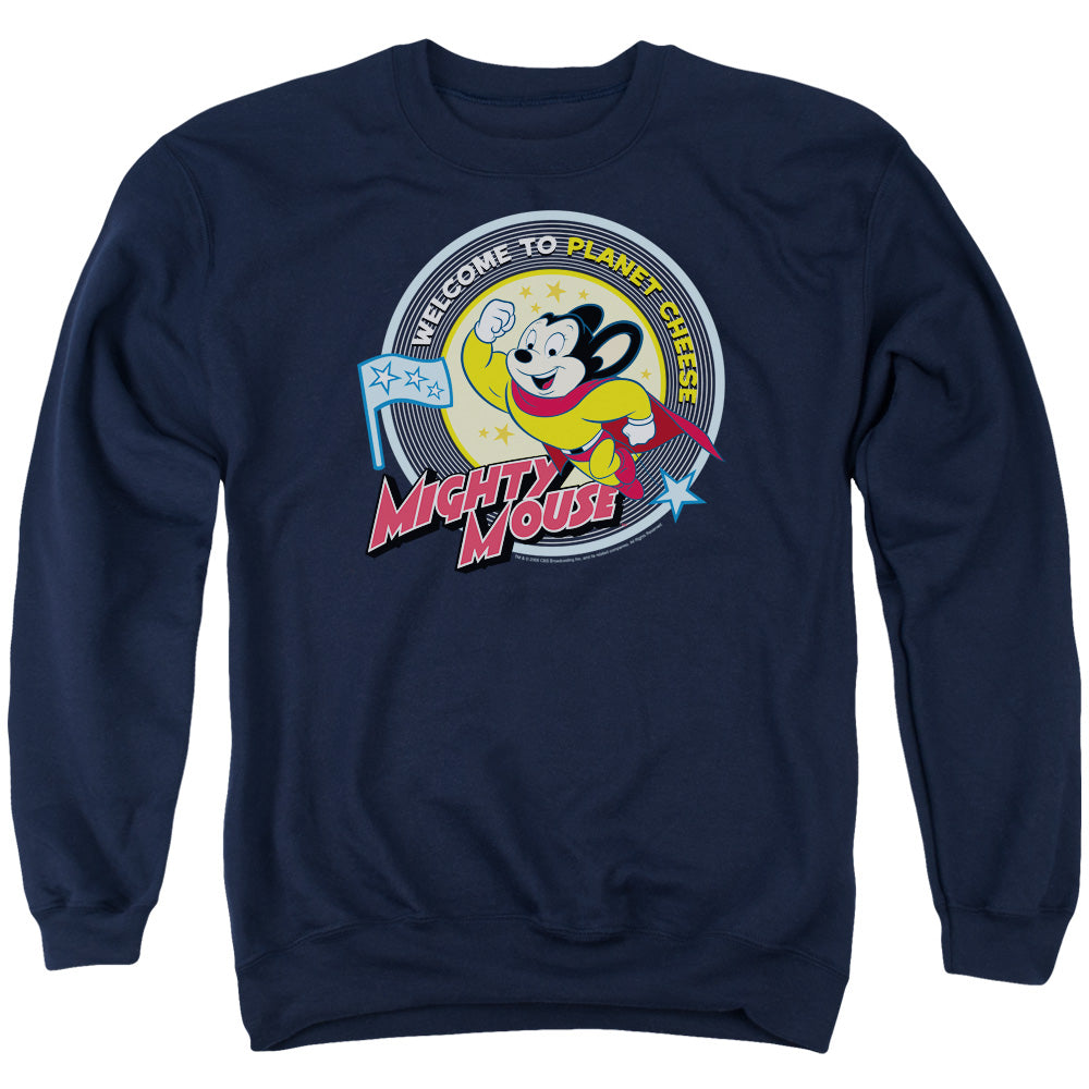 MIGHTY MOUSE : PLANET CHEESE ADULT CREW NECK SWEATSHIRT NAVY 2X