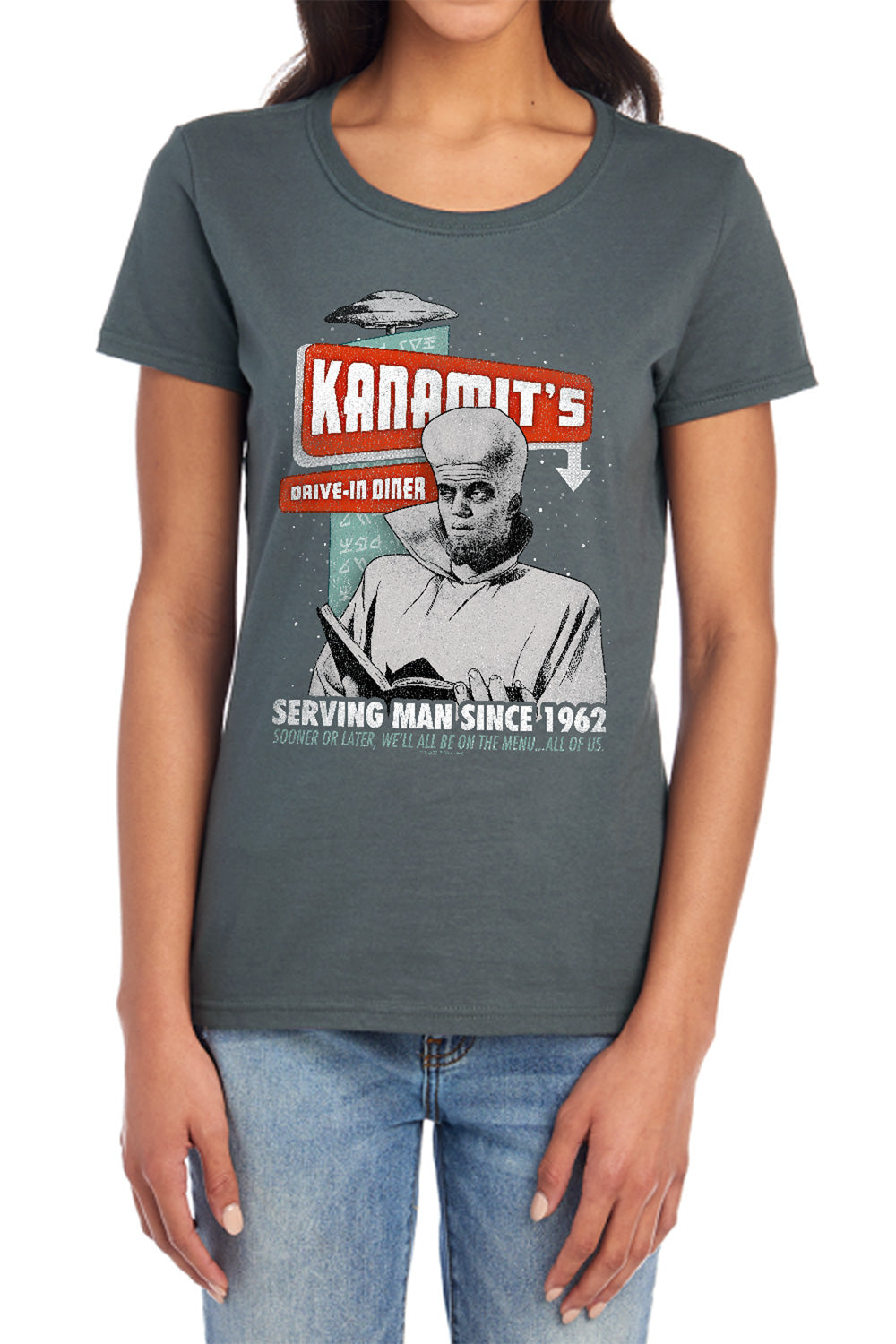 TWILIGHT ZONE : KANAMIT'S DINER WOMENS SHORT SLEEVE CHARCOAL 2X