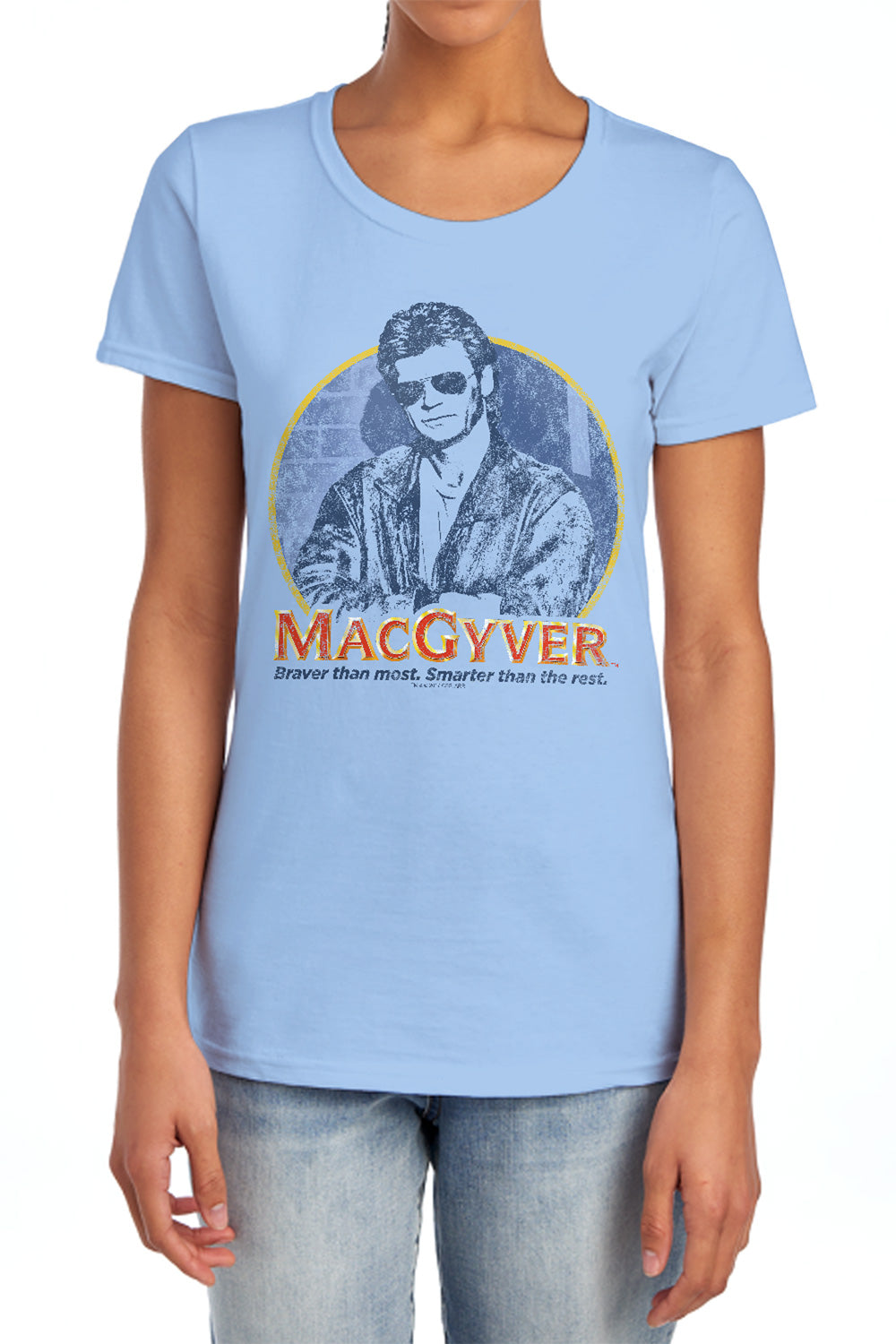 MACGYVER : TITLE S\S WOMENS TEE Light Blue 2X