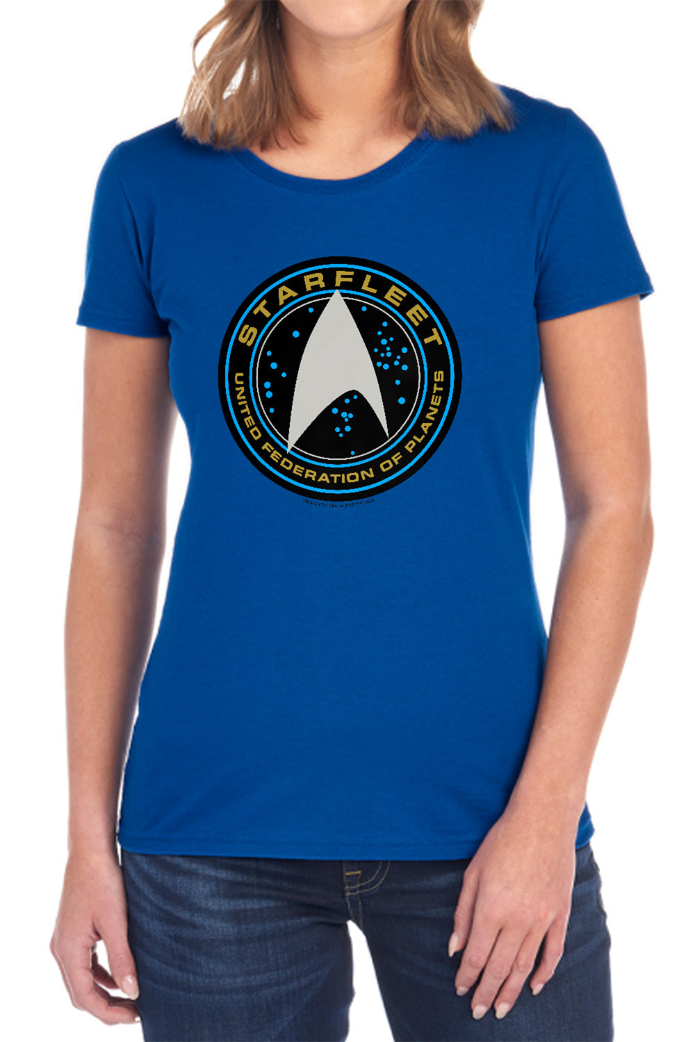 STAR TREK BEYOND : STARFLEET PATCH WOMENS SHORT SLEEVE ROYAL BLUE MD