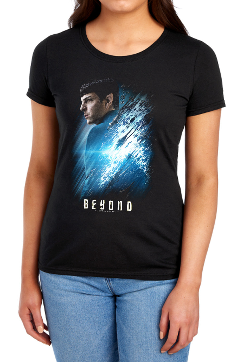 STAR TREK BEYOND : SPOCK POSTER WOMENS SHORT SLEEVE Black MD