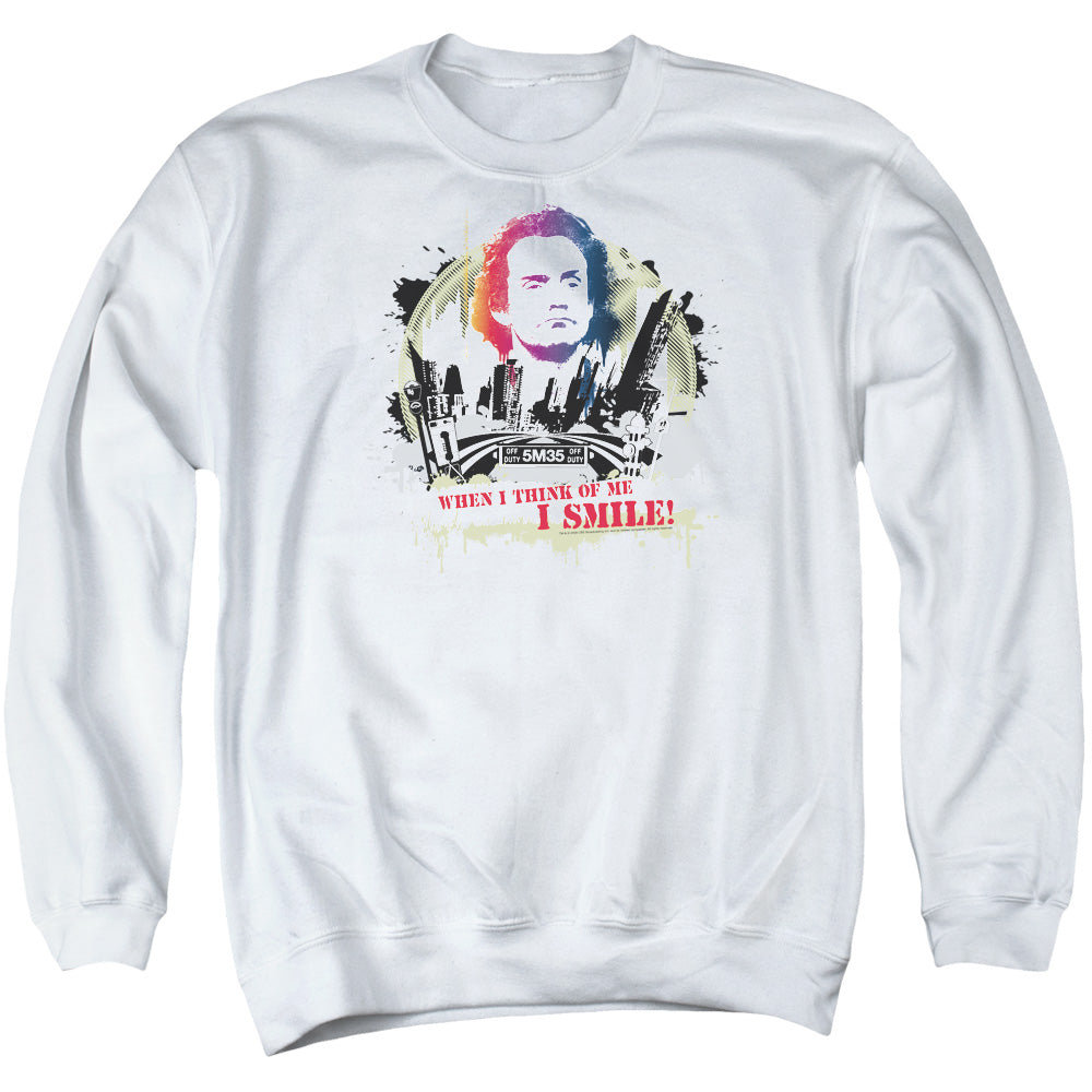 TAXI : SMILING JIM ADULT CREW NECK SWEATSHIRT WHITE 2X