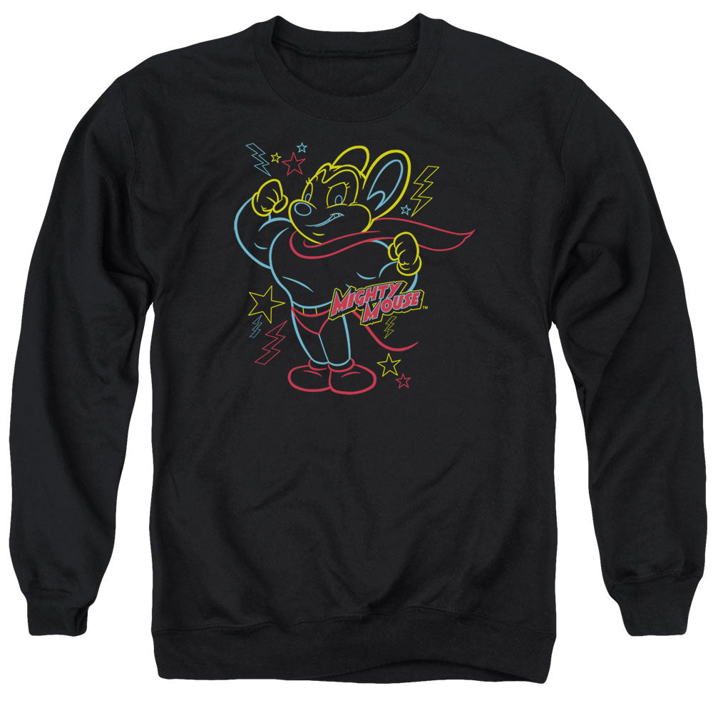 MIGHTY MOUSE : NEON HERO ADULT CREW NECK SWEATSHIRT BLACK 2X