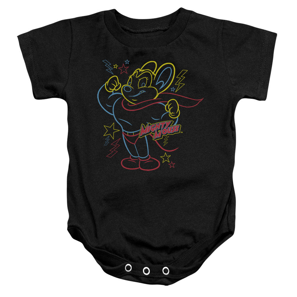 MIGHTY MOUSE : NEON HERO INFANT SNAPSUIT BLACK LG (18 Mo)