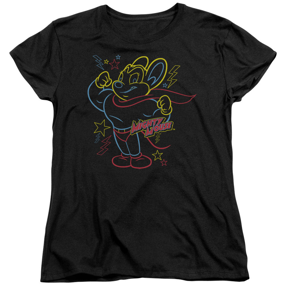 MIGHTY MOUSE : NEON HERO S\S WOMENS TEE Black 2X