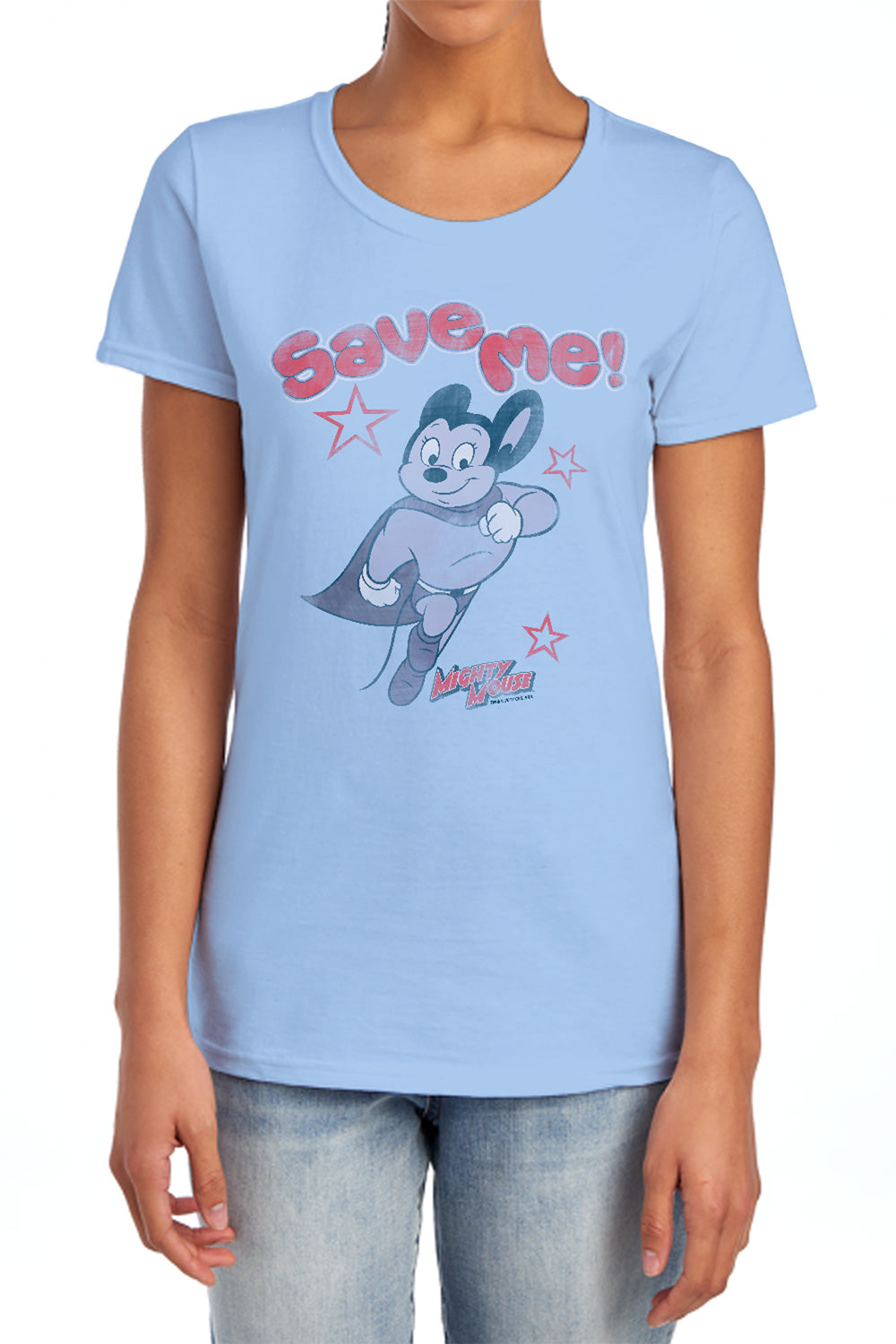 MIGHTY MOUSE : SAVE ME S\S WOMENS TEE Light Blue 2X