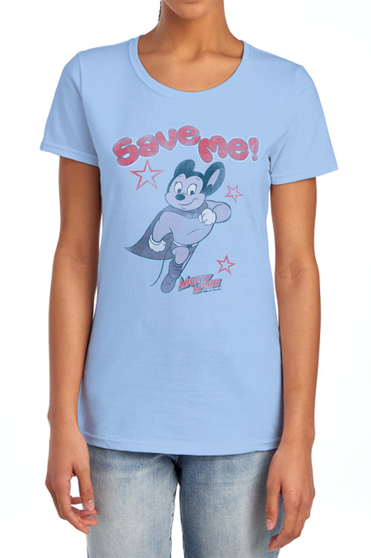 MIGHTY MOUSE : SAVE ME S\S WOMENS TEE Light Blue LG