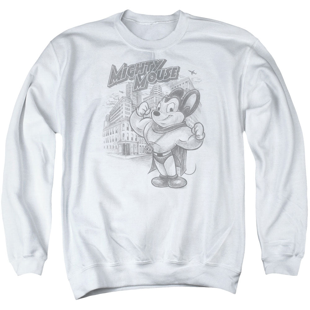 MIGHTY MOUSE : PROTECT AND SERVE ADULT CREW NECK SWEATSHIRT WHITE 2X