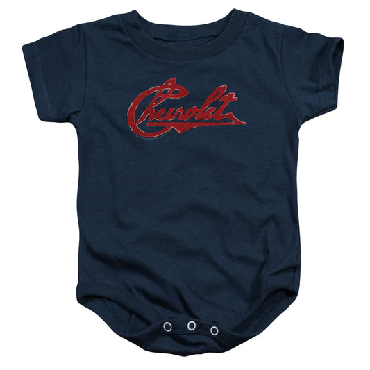 CHEVROLET : CHEVROLET SCRIPT DISTRESSED INFANT SNAPSUIT Navy LG (18 Mo)