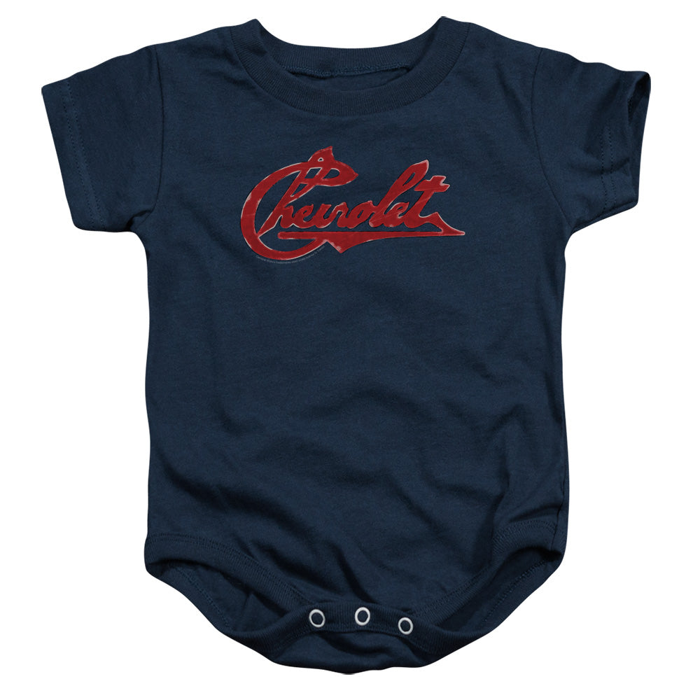 CHEVROLET : CHEVROLET SCRIPT DISTRESSED INFANT SNAPSUIT Navy SM (6 Mo)