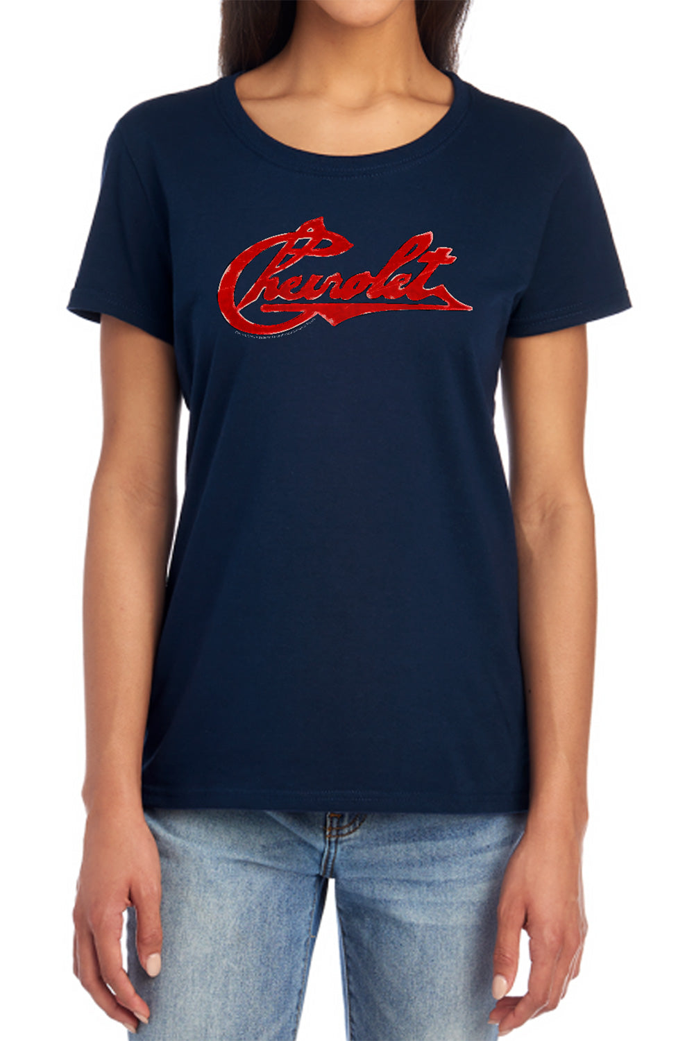 CHEVROLET : CHEVROLET SCRIPT DISTRESSED WOMENS SHORT SLEEVE Navy 2X