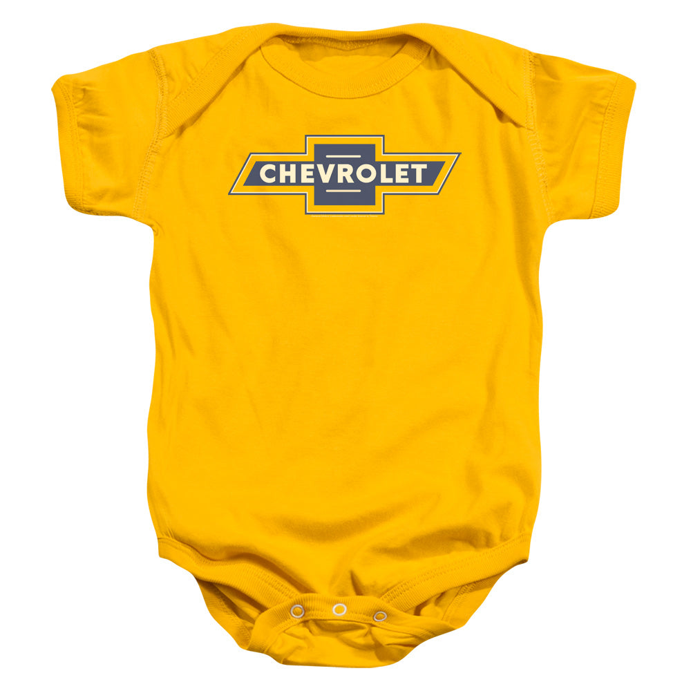 CHEVROLET : BLUE AND GOLD VINTAGE BOWTIE INFANT SNAPSUIT Gold LG (18 Mo)