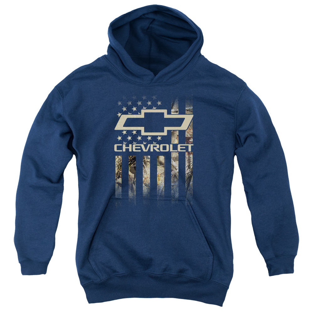 CHEVROLET : CAMO FLAG YOUTH PULL OVER HOODIE Navy LG