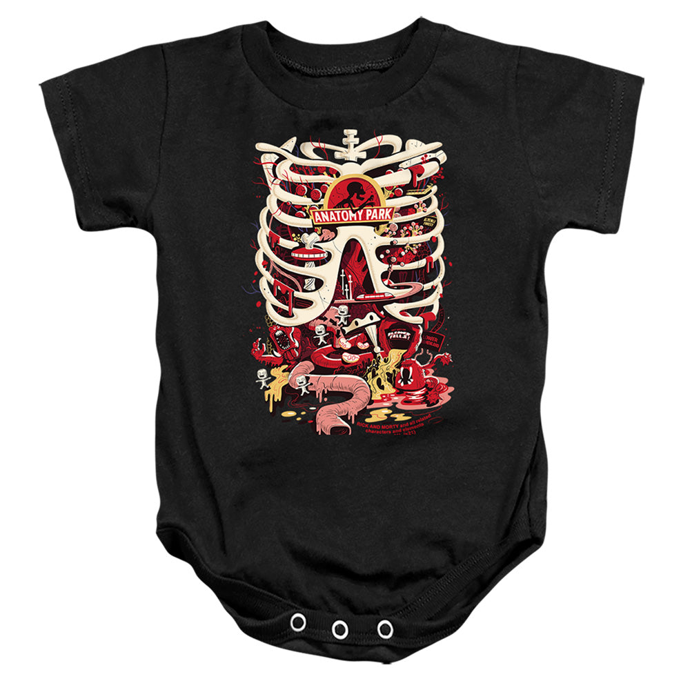 RICK AND MORTY : ANATOMY PARK LOGO INFANT SNAPSUIT Black LG (18 Mo)