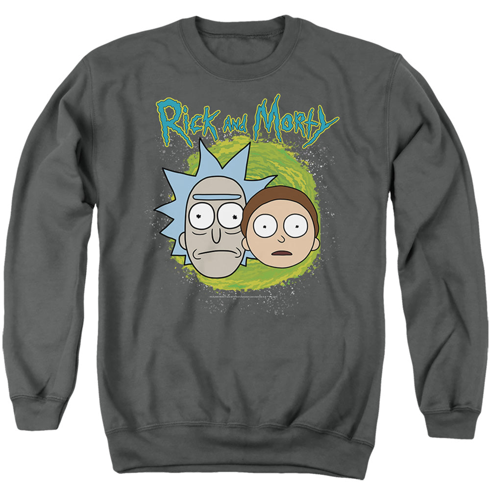 RICK AND MORTY : FLOATING HEADS ADULT CREW SWEAT Charcoal 2X