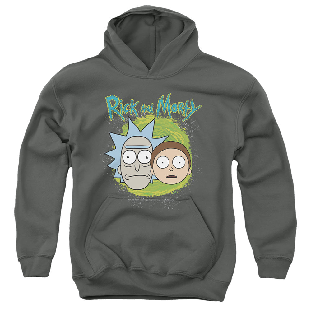 RICK AND MORTY : FLOATING HEADS YOUTH PULL OVER HOODIE Charcoal LG