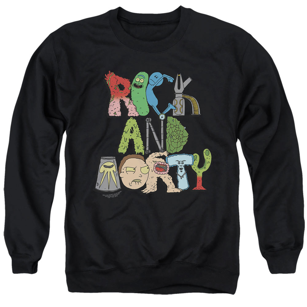 RICK AND MORTY : ILLUSTRATED LOGO ADULT CREW SWEAT Black 2X