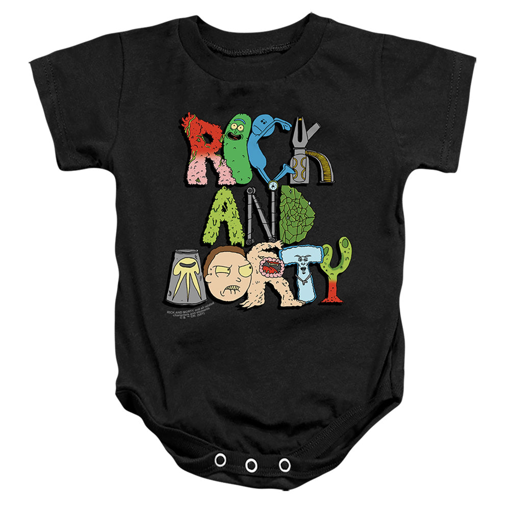 RICK AND MORTY : ILLUSTRATED LOGO INFANT SNAPSUIT Black LG (18 Mo)