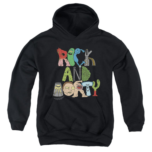 RICK AND MORTY : ILLUSTRATED LOGO YOUTH PULL OVER HOODIE Black LG