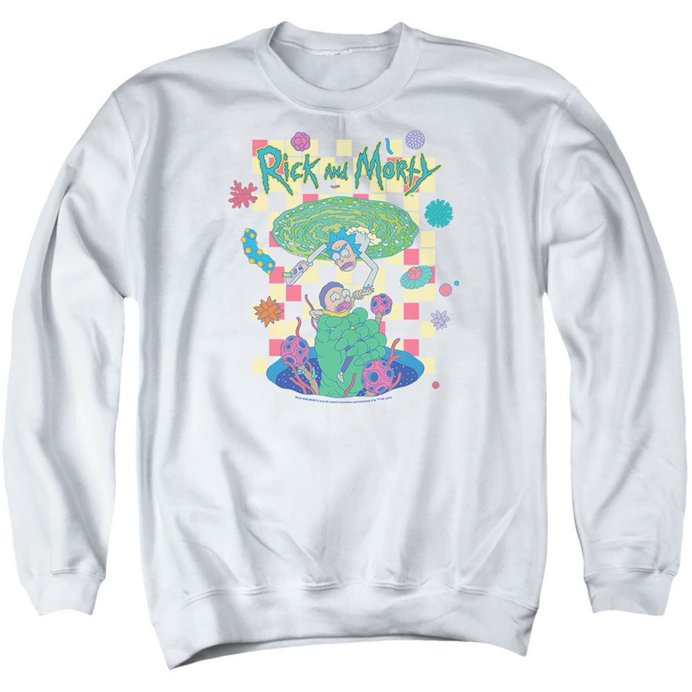 RICK AND MORTY : FALLING PORTALS ADULT CREW SWEAT White 2X