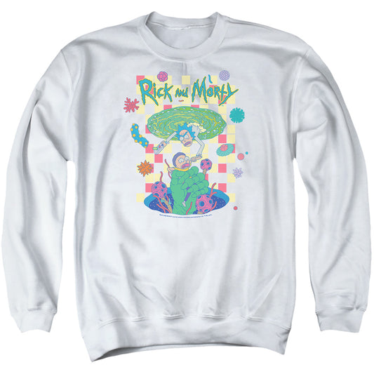 RICK AND MORTY : FALLING PORTALS ADULT CREW SWEAT White 2X