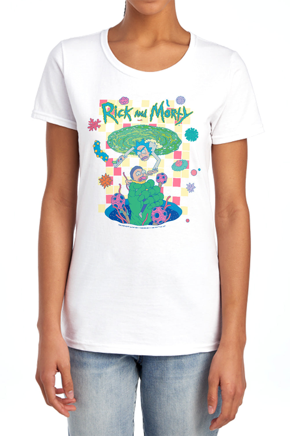 RICK AND MORTY : FALLING PORTALS WOMENS SHORT SLEEVE White 2X