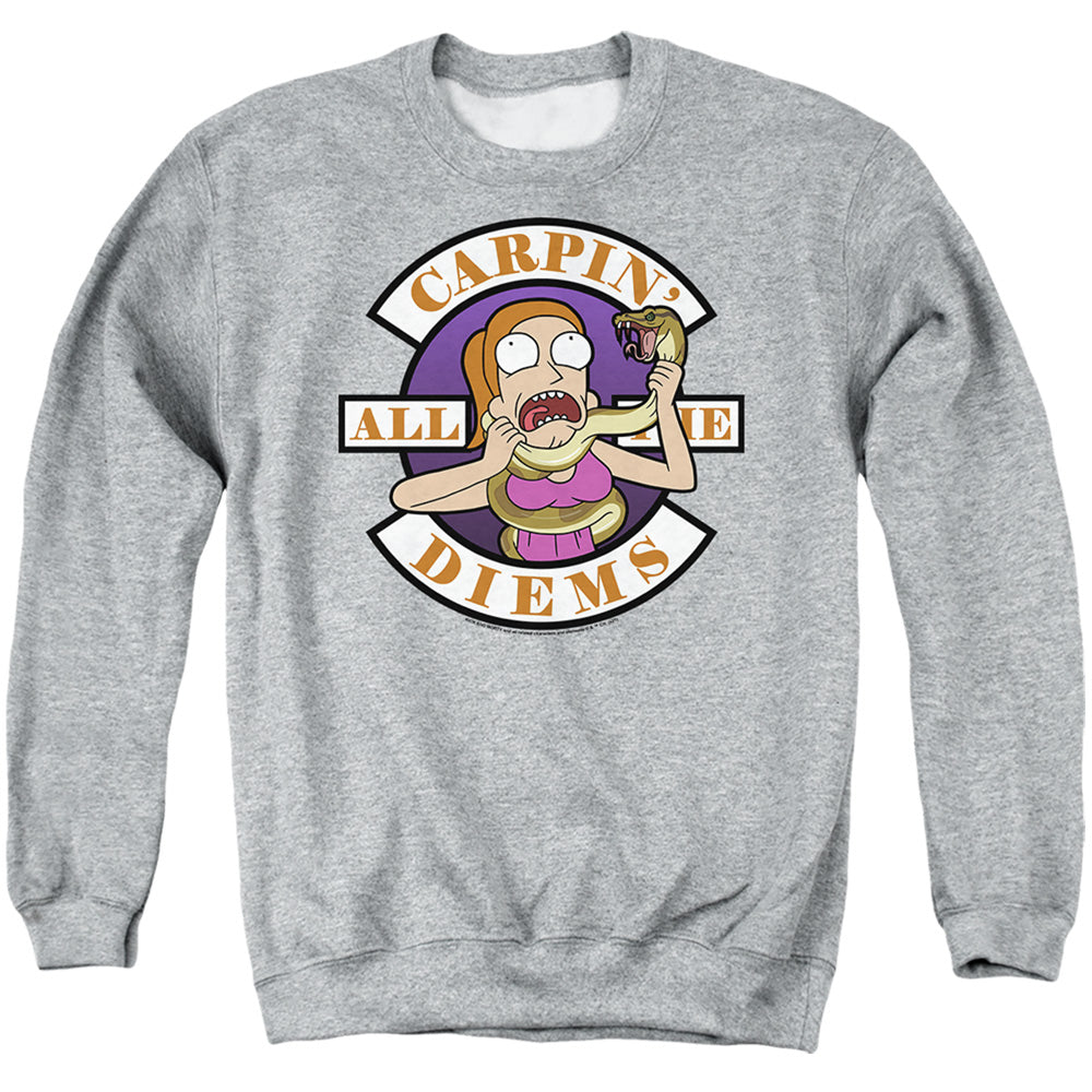 RICK AND MORTY : CARP EN ALL THEM DIEMS ADULT CREW SWEAT Athletic Heather SM