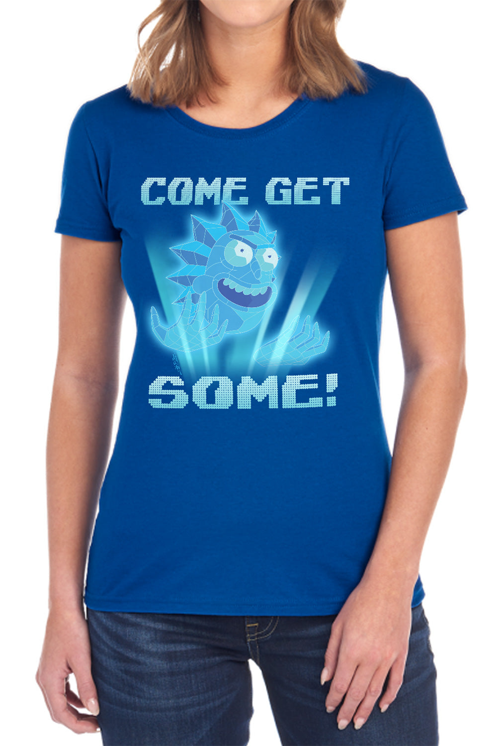 RICK AND MORTY : COME GET SOME WOMENS SHORT SLEEVE Royal Blue LG