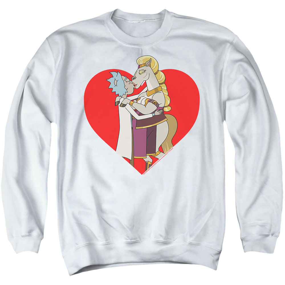 RICK AND MORTY : RICK AND HORSE KISS ADULT CREW SWEAT White 2X