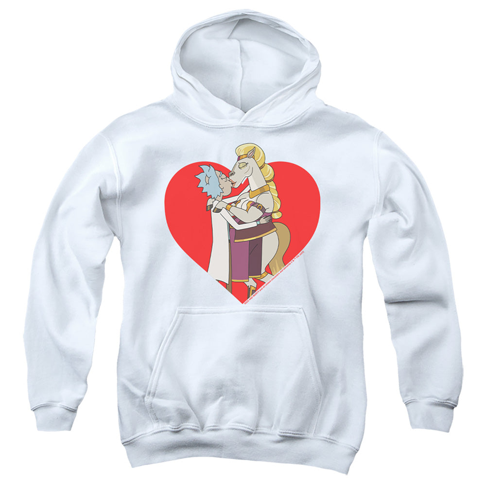 RICK AND MORTY : RICK AND HORSE KISS YOUTH PULL OVER HOODIE White MD