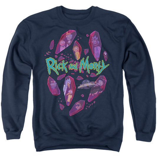 RICK AND MORTY : DEATH CRYSTAL FUTURES ADULT CREW SWEAT Navy 2X