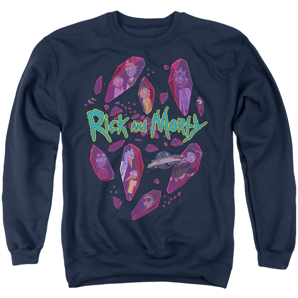 RICK AND MORTY : DEATH CRYSTAL FUTURES ADULT CREW SWEAT Navy LG