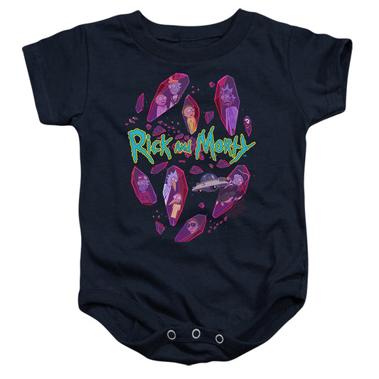 RICK AND MORTY : DEATH CRYSTAL FUTURES INFANT SNAPSUIT Navy SM (6 Mo)