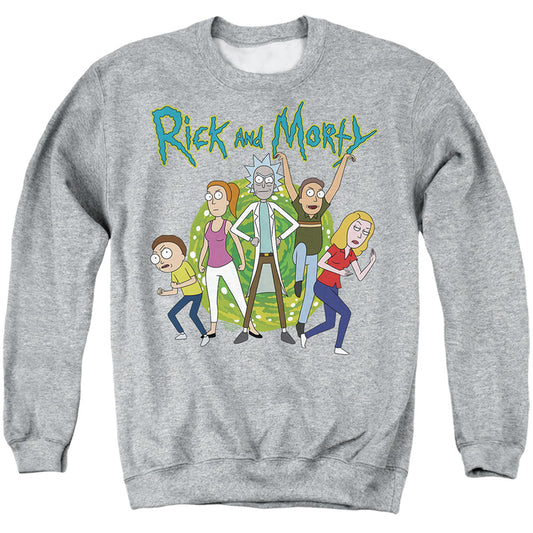 RICK AND MORTY : FAMILY FIGHTS TOGETHER ADULT CREW SWEAT Athletic Heather 2X