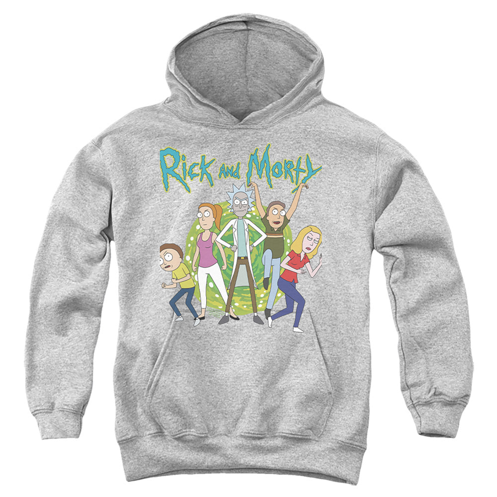 RICK AND MORTY : FAMILY FIGHTS TOGETHER YOUTH PULL OVER HOODIE Athletic Heather LG