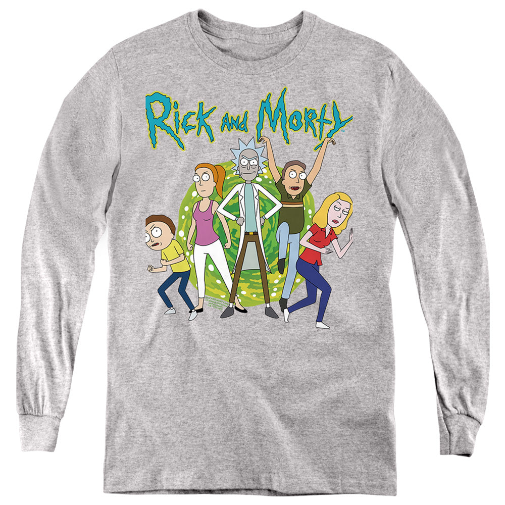 RICK AND MORTY : FAMILY FIGHTS TOGETHER L\S YOUTH Athletic Heather LG