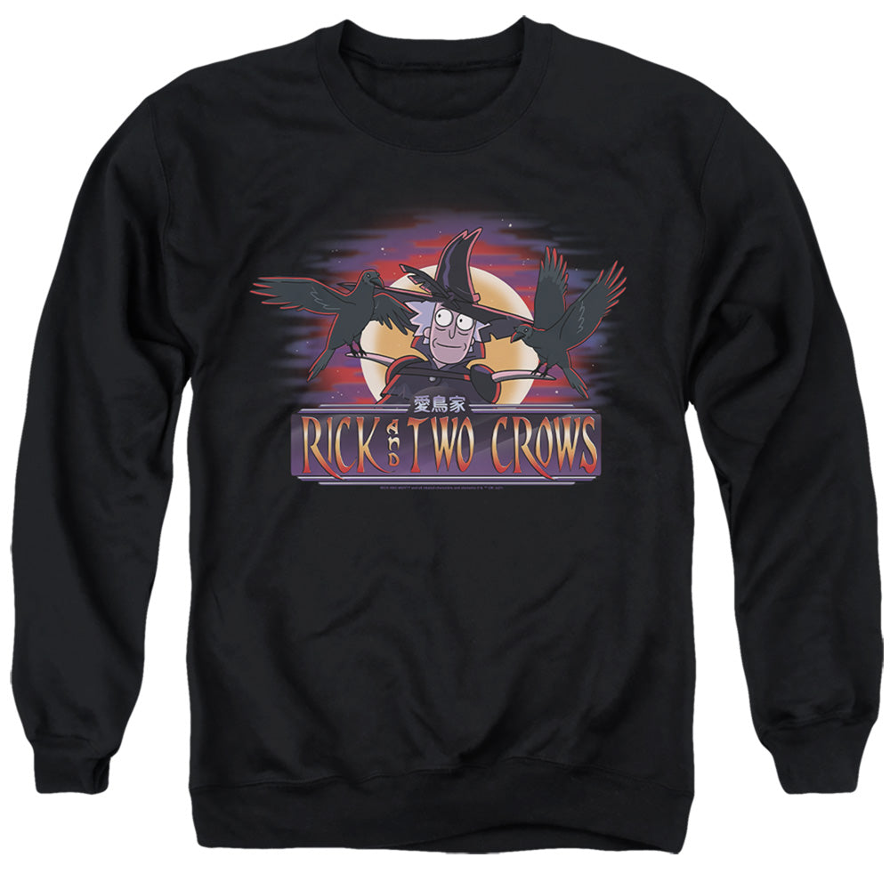 RICK AND MORTY : RICK AND TWO CROWS ADULT CREW SWEAT Black 2X