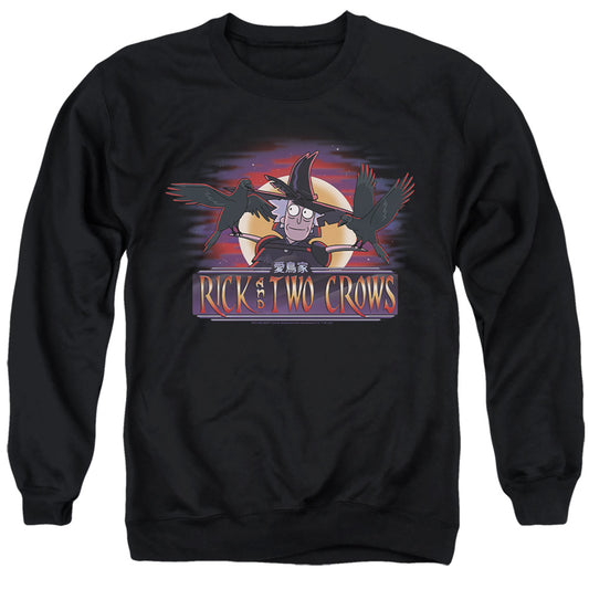 RICK AND MORTY : RICK AND TWO CROWS ADULT CREW SWEAT Black 2X