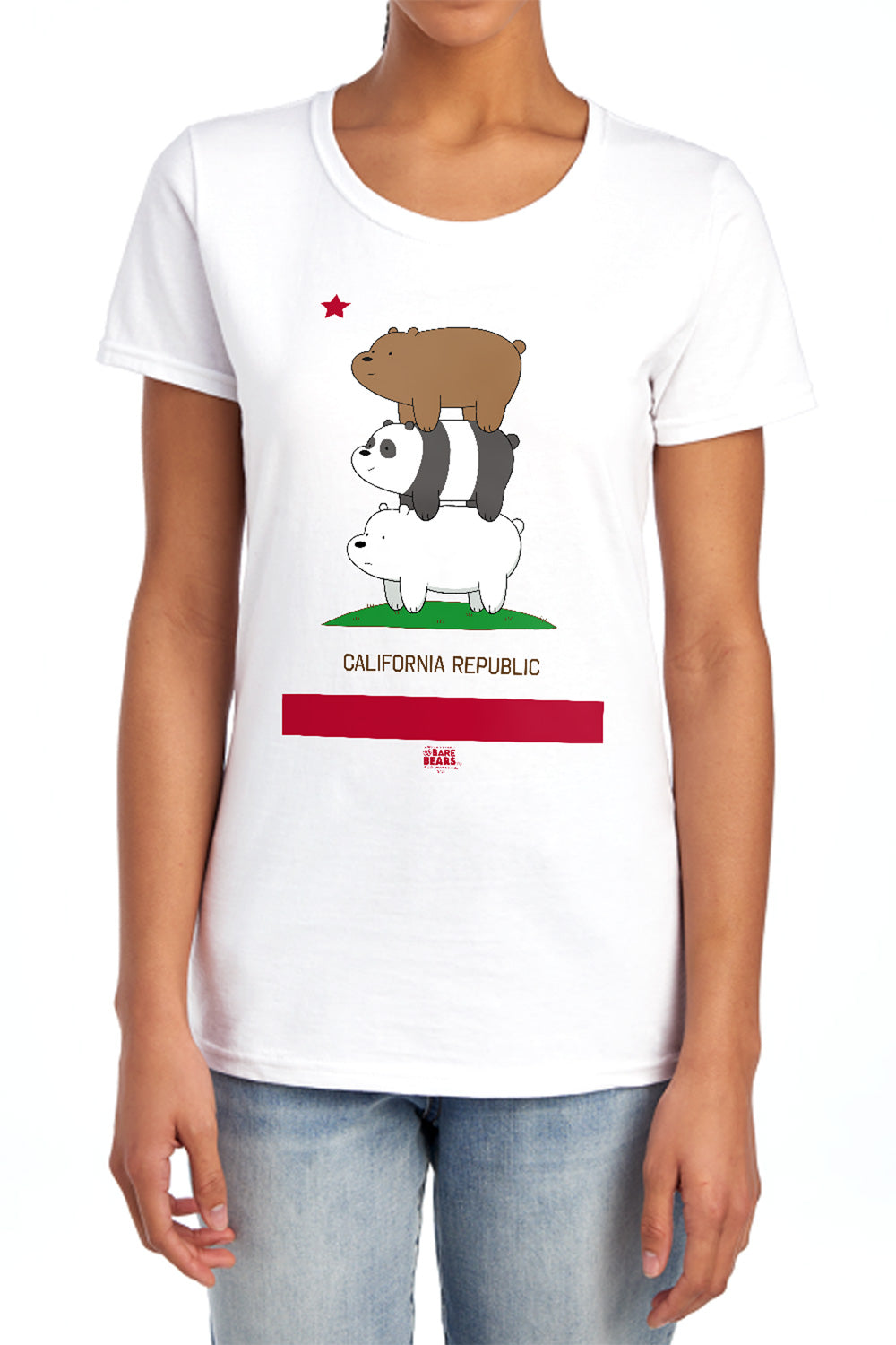 WE BARE BEARS : CALI STACK S\S WOMENS TEE White SM