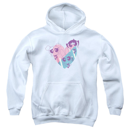 POWERPUFF GIRLS : POWERPUFF HEART YOUTH PULL OVER HOODIE White LG